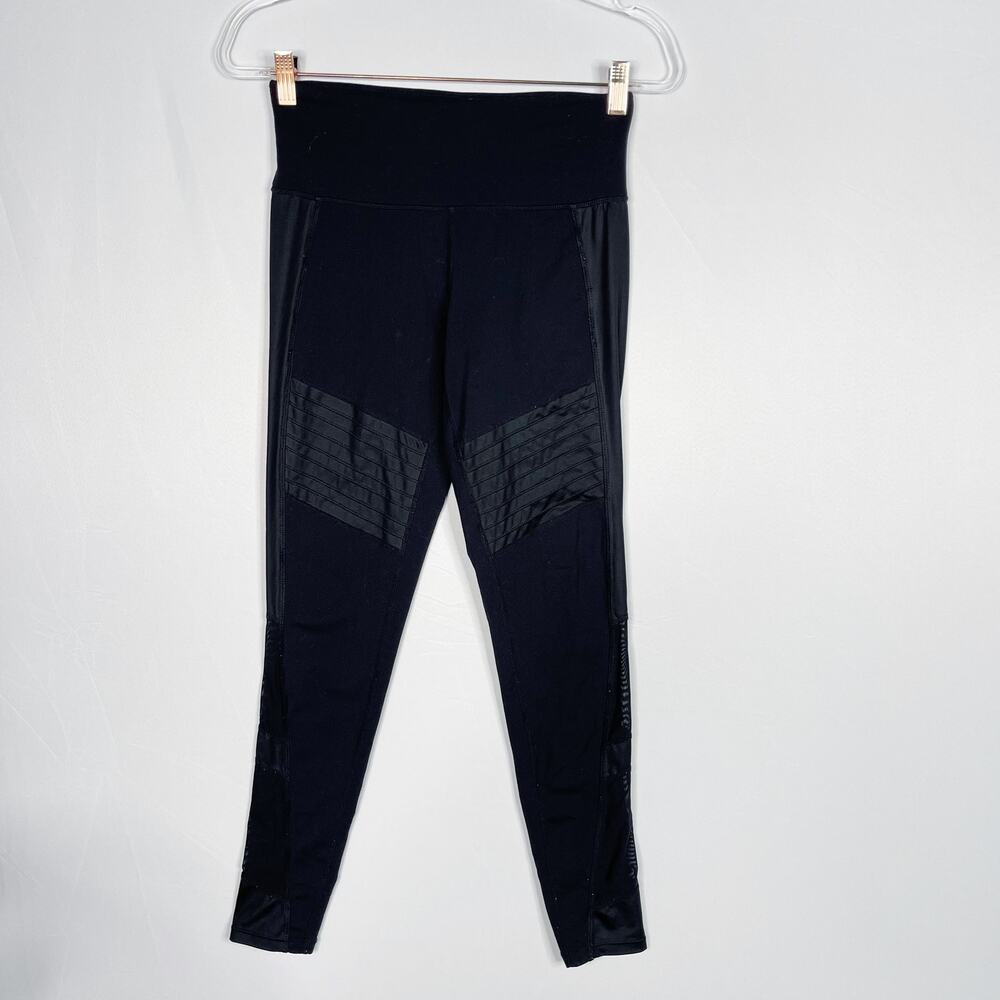 Athleta Small S Black Powerful Gleam High Rise Leggings Moto Mesh Pieced Workout